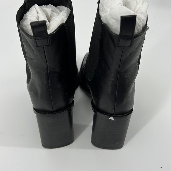 REVOLVE Saddie Gore Pull Tab Stacked Leather Bootie in Black Como Tony Bianco - Picture 4 of 6